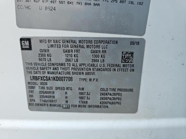 LRBFXCSA1KD007708 - 2019 BUICK ENVISION ESSENCE თეთრი ფოტო 10