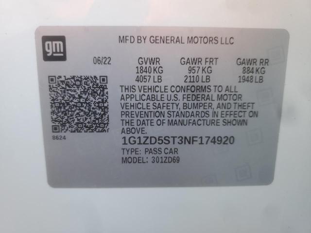 1G1ZD5ST3NF174920 - 2022 CHEVROLET MALIBU LT Blanco foto 12