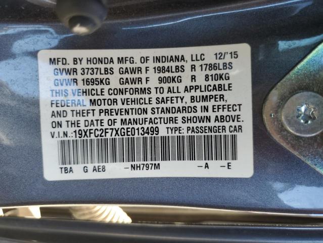 19XFC2F7XGE013499 - 2016 HONDA CIVIC EX GRAY photo 12