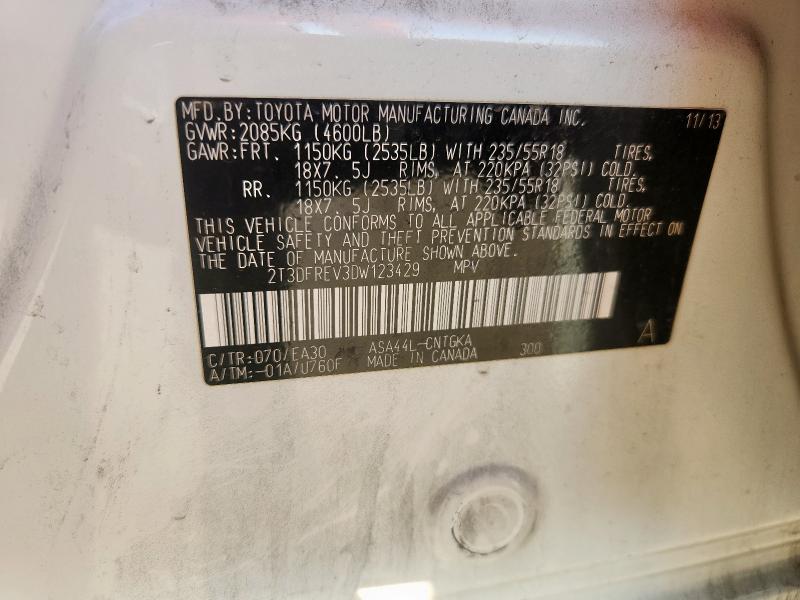 2T3DFREV3DW123429 - 2013 TOYOTA RAV4 LIMITED WHITE photo 14