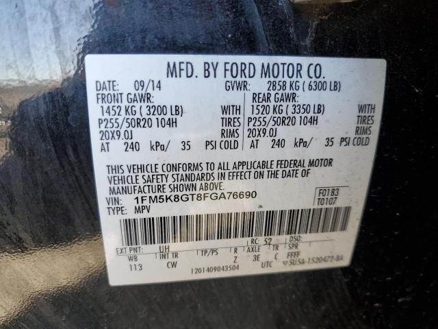 1FM5K8GT8FGA76690 - 2015 FORD EXPLORER SPORT Schwarz Foto 13