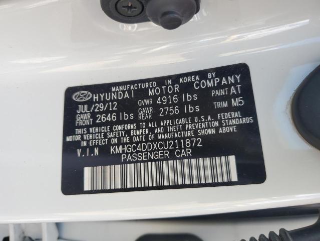 KMHGC4DDXCU211872 - 2012 HYUNDAI GENESIS 3.8L WHITE photo 12