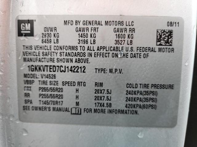 1GKKVTED7CJ142212 - 2012 GMC ACADIA DENALI Argent photo 13