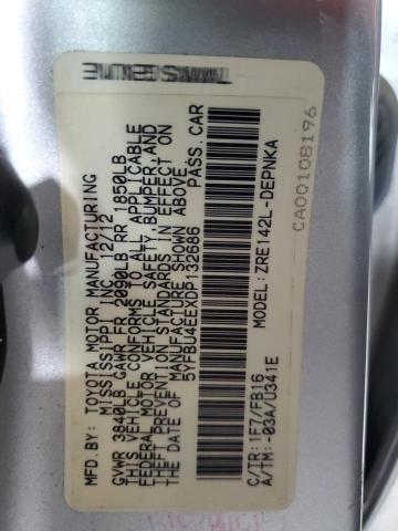 5YFBU4EEXDP132686 - 2013 TOYOTA COROLLA BASE Boz foto 12