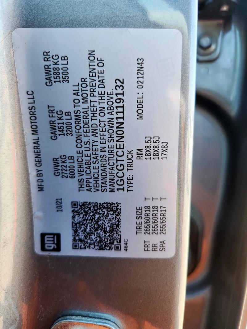 1GCGTCEN0N1119132 - 2022 CHEVROLET COLORADO LT GRAY photo 12