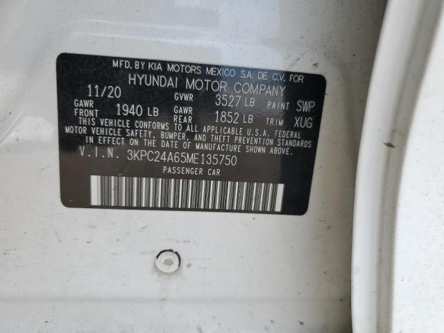 3KPC24A65ME135750 - 2021 HYUNDAI ACCENT SE WHITE photo 12