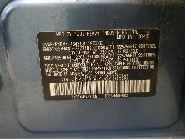 JF2GPABC2G8218980 - 2016 SUBARU CROSSTREK PREMIUM BLUE photo 13