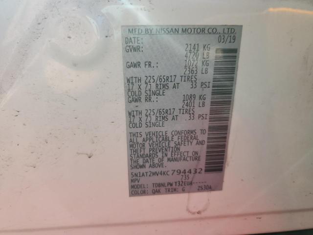 5N1AT2MV4KC794432 - 2019 NISSAN ROGUE S Beyaz fotoğraf 14