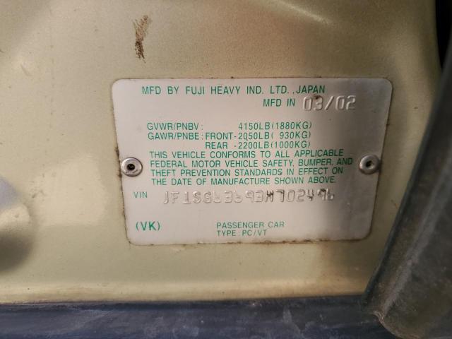 JF1SG63693H702496 - 2003 SUBARU FORESTER 2.5X GREEN photo 12