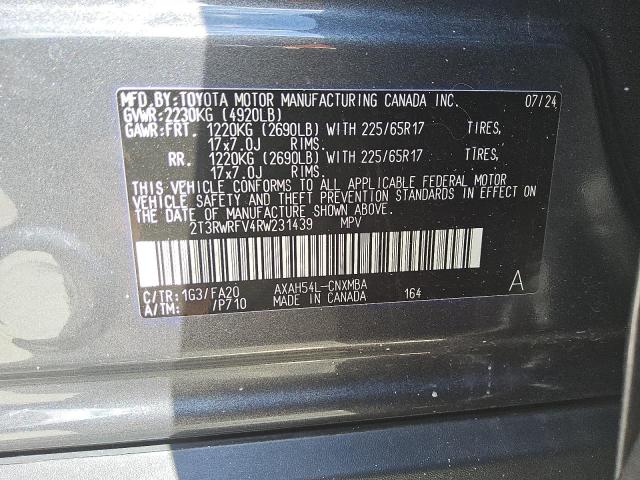 2T3RWRFV4RW231439 - 2024 TOYOTA RAV4 XLE Մոխրագույն լուսանկար 12