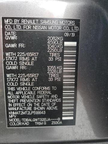 KNMAT2MT2LP516643 - 2020 NISSAN ROGUE S GRAY photo 13