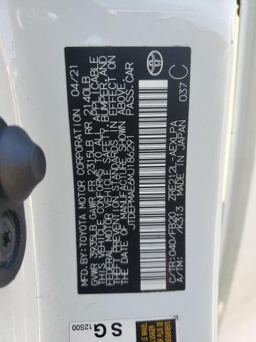 JTDEPMAE6MJ186291 - 2021 TOYOTA COROLLA LE 白色 照片 12