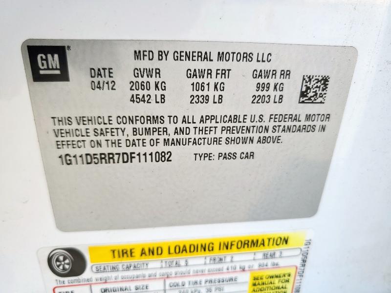 1G11D5RR7DF111082 - 2013 CHEVROLET MALIBU 1LT WHITE photo 12