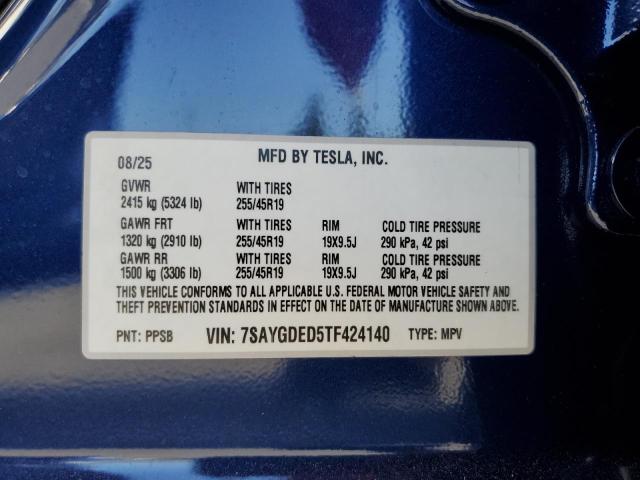 7SAYGDED5TF424140 - 2026 TESLA MODEL Y ლურჯი ფოტო 13