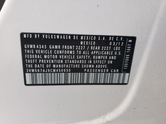 3VW567AJ9CM450930 - 2012 VOLKSWAGEN JETTA GLI თეთრი ფოტო 12