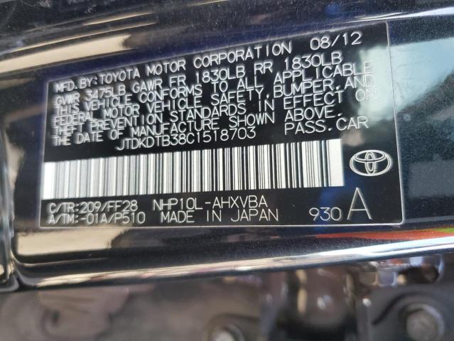 JTDKDTB38C1518703 - 2012 TOYOTA PRIUS C GRAY photo 13