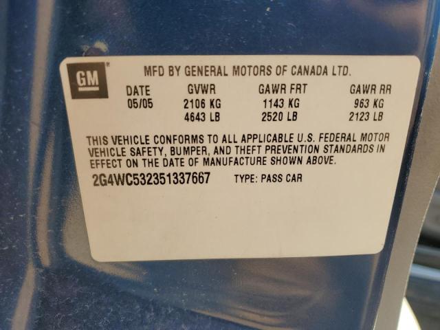 2G4WC532351337667 - 2005 BUICK LACROSSE CX Mavi fotoğraf 12