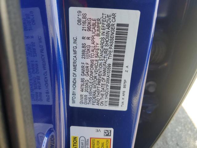 1HGCV1F3XKA153599 - 2019 HONDA ACCORD SPORT BLUE photo 13