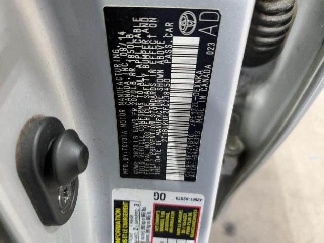 2T1BURHE2FC238450 - 2015 TOYOTA COROLLA L ნაცრისფერი ფოტო 12