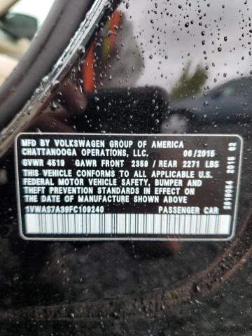 1VWAS7A39FC109240 - 2015 VOLKSWAGEN PASSAT S BLACK photo 12