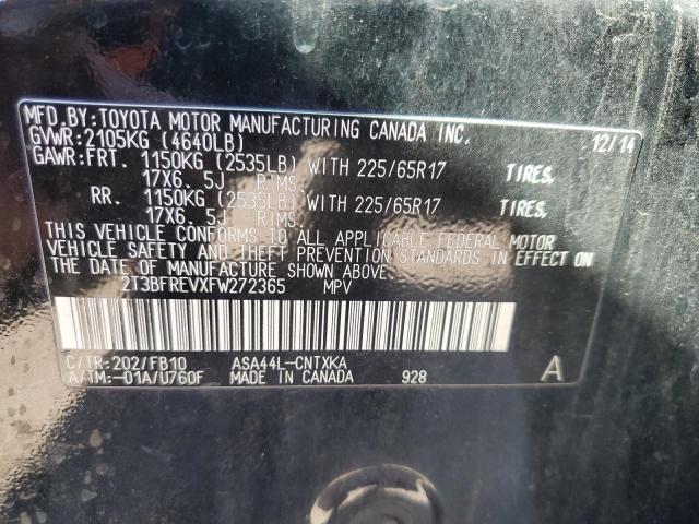 2T3BFREVXFW272365 - 2015 TOYOTA RAV4 LE BLACK photo 13