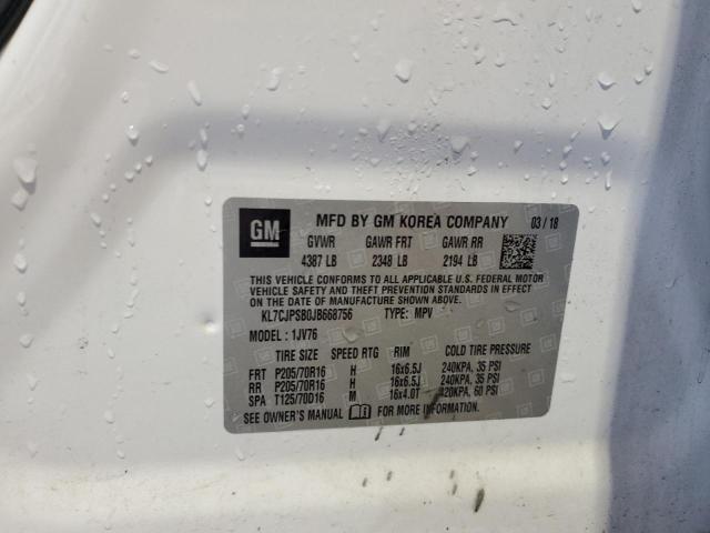 KL7CJPSB0JB668756 - 2018 CHEVROLET TRAX 1LT Weiß Foto 13