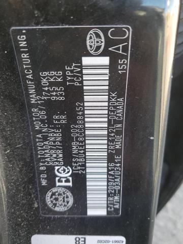 2T1BU4EE8CC888452 - 2012 TOYOTA COROLLA BASE BLACK photo 12