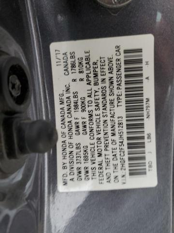 2HGFC2F54JH512813 - 2018 HONDA CIVIC LX ნაცრისფერი ფოტო 12