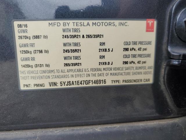 5YJSA1E47GF146916 - 2016 TESLA MODEL S فحمي صورة 12