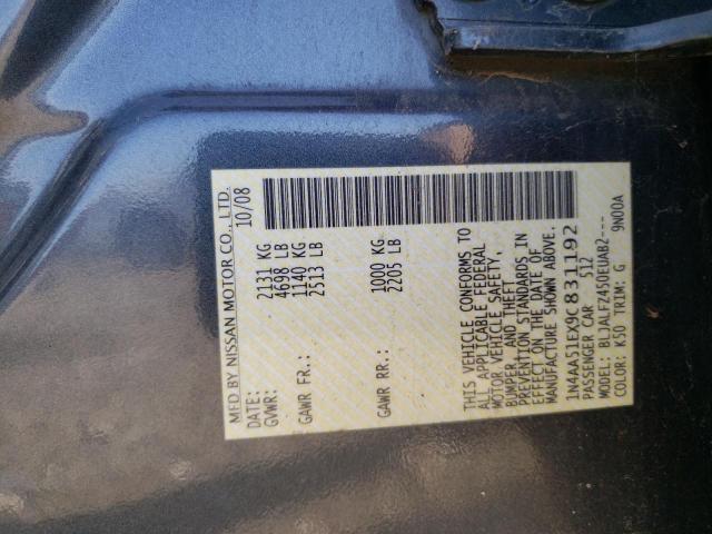 1N4AA51EX9C831192 - 2009 NISSAN MAXIMA S 灰色 照片 12