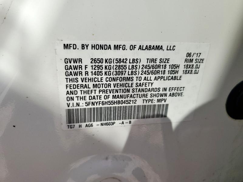 5FNYF6H55HB045212 - 2017 HONDA PILOT EXL WHITE photo 14