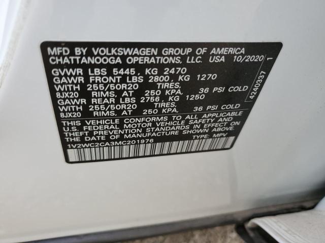 1V2WC2CA3MC201976 - 2021 VOLKSWAGEN ATLAS CROS SE WHITE photo 13