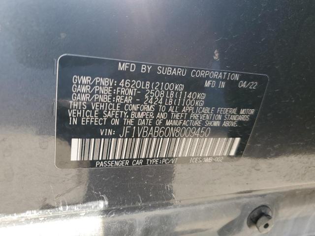 JF1VBAB60N8009450 - 2022 SUBARU WRX BLACK photo 12