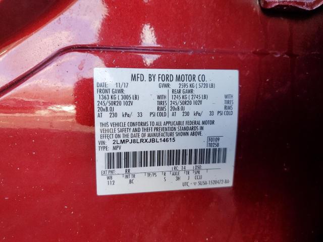 2LMPJ8LRXJBL14615 - 2018 LINCOLN MKX RESERVE Կարմիր լուսանկար 13