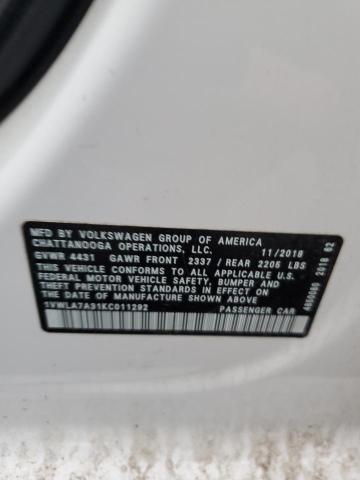 1VWLA7A31KC011292 - 2019 VOLKSWAGEN PASSAT WOLFSBURG 白色 照片 12