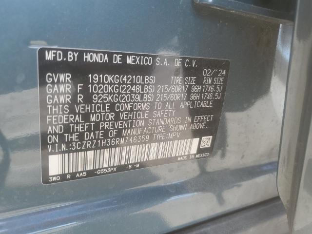 3CZRZ1H36RM746359 - 2024 HONDA HR-V LX BLUE photo 13