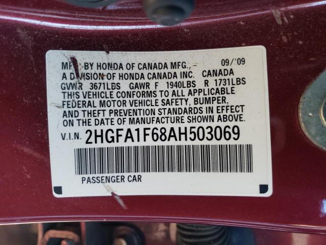 2HGFA1F68AH503069 - 2010 HONDA CIVIC LX-S Bordo foto 12