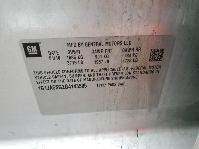 1G1JA5SG2G4143505 - 2016 CHEVROLET SONIC LS SILVER photo 12