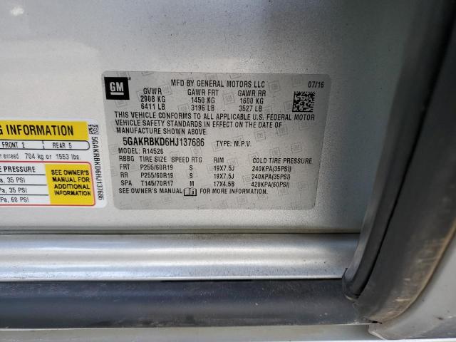 5GAKRBKD6HJ137686 - 2017 BUICK ENCLAVE SILVER photo 13