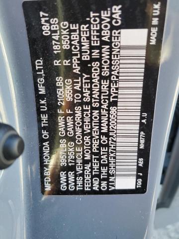 SHHFK7H72JU200586 - 2018 HONDA CIVIC EXL ლურჯი ფოტო 12