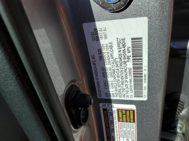 5J6RW1H84LL006662 - 2020 HONDA CR-V EXL SILVER photo 13
