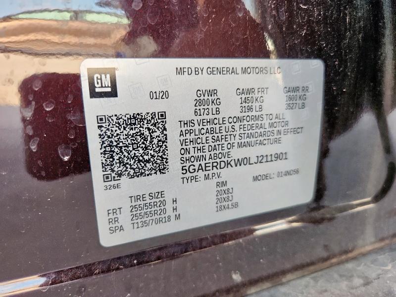 5GAERDKW0LJ211901 - 2020 BUICK ENCLAVE AVENIR MAROON photo 12