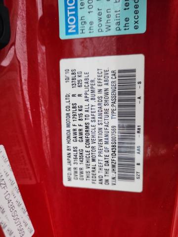 JHMZF1D43BS007569 - 2011 HONDA CR-Z 红色 照片 13