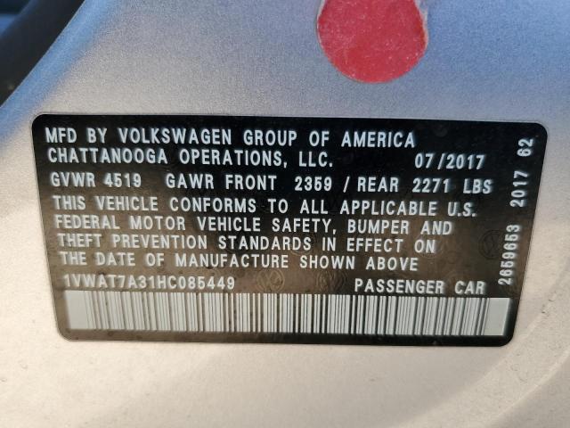 1VWAT7A31HC085449 - 2017 VOLKSWAGEN PASSAT S SILVER photo 12
