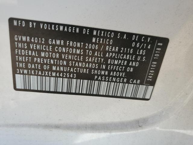 3VW1K7AJXEM442543 - 2014 VOLKSWAGEN JETTA BASE WHITE photo 12