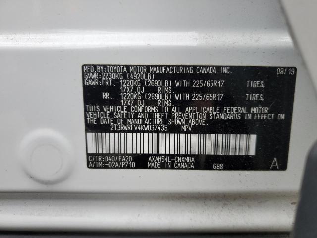 2T3RWRFV4KW037435 - 2019 TOYOTA RAV4 XLE أبيض صورة 13