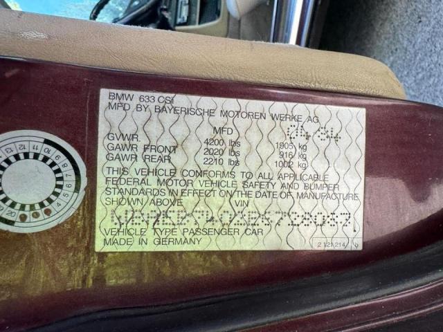 WBAEB7402E6728083 - 1984 BMW 633 CSI BURGUNDY photo 10