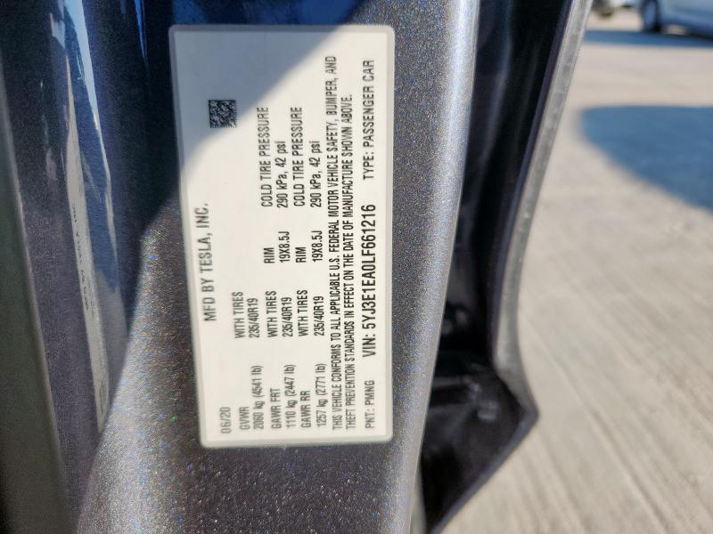 5YJ3E1EA0LF661216 - 2020 TESLA MODEL 3 GRAY photo 12