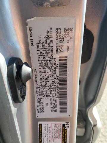 JTEBU14R448012697 - 2004 TOYOTA 4RUNNER SR5 SILVER photo 12