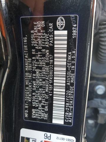 4T1BF1FK0HU321817 - 2017 TOYOTA CAMRY LE 黑色 照片 12